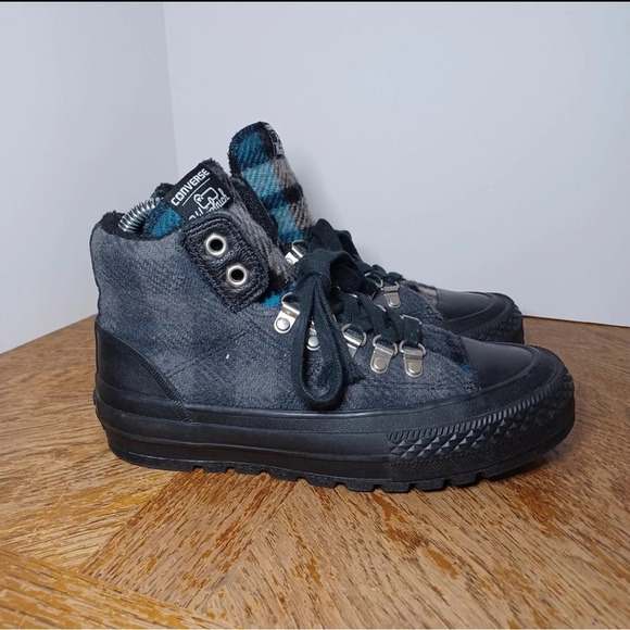 Converse Woolrich Black Street Hiker Hi Plaid Sneakers Womens Size5 (296 Box 34) - Picture 2 of 9